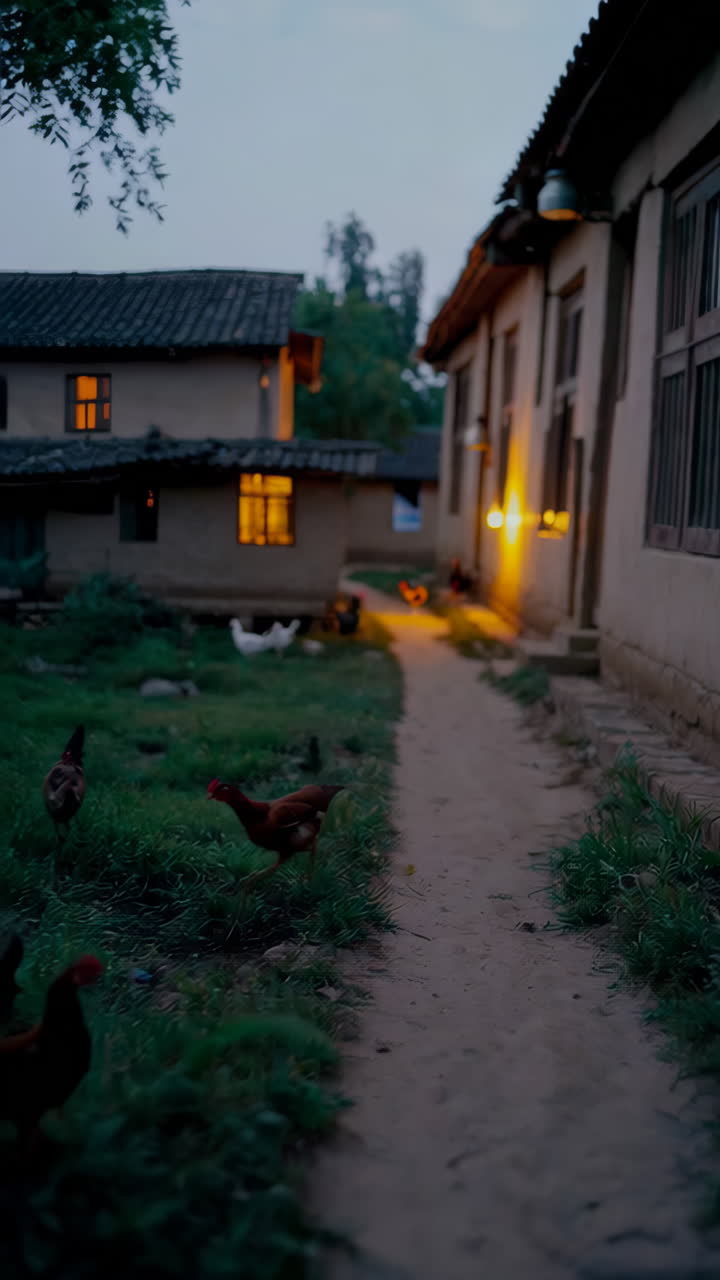 A tranquil evening scene in a rural village