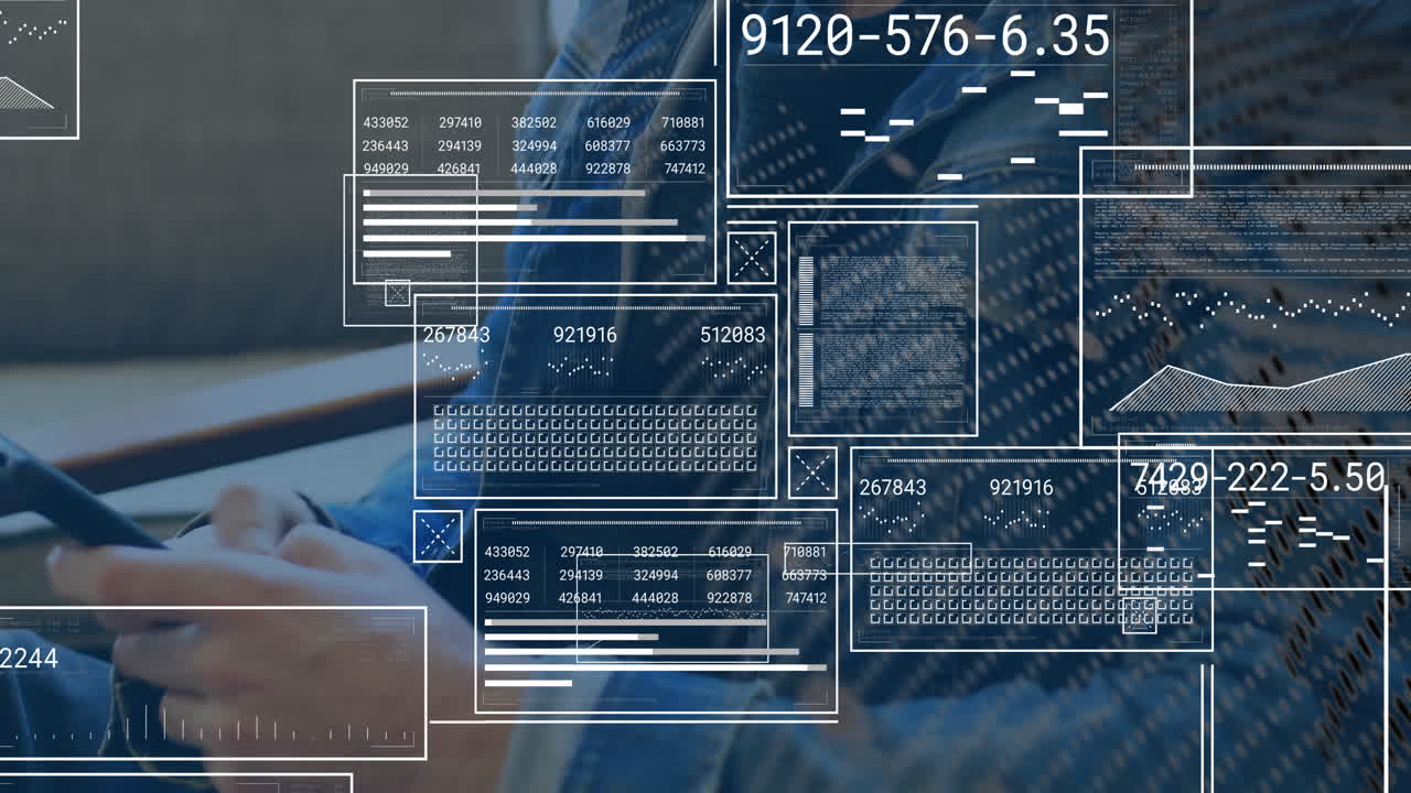 In school, animation of digital data overlaying child using smartphone in classroom