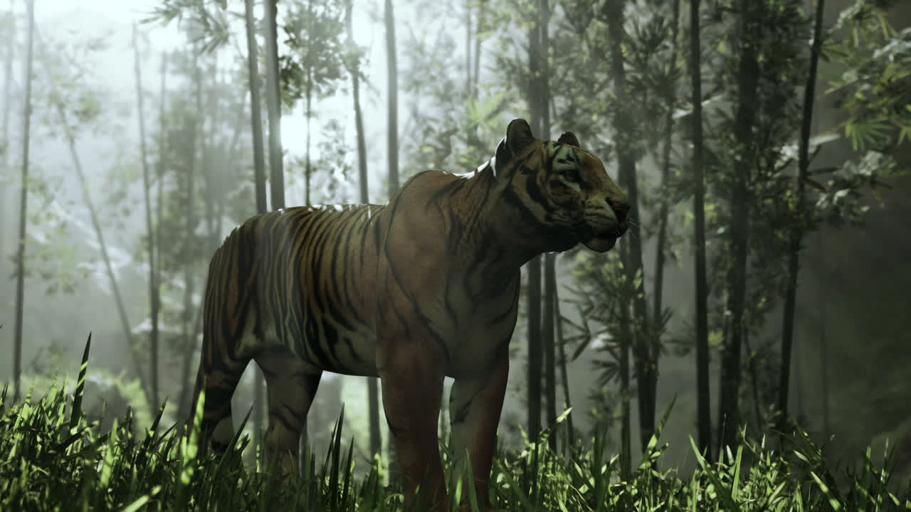 Majestic Tiger in a Misty Bamboo Forest