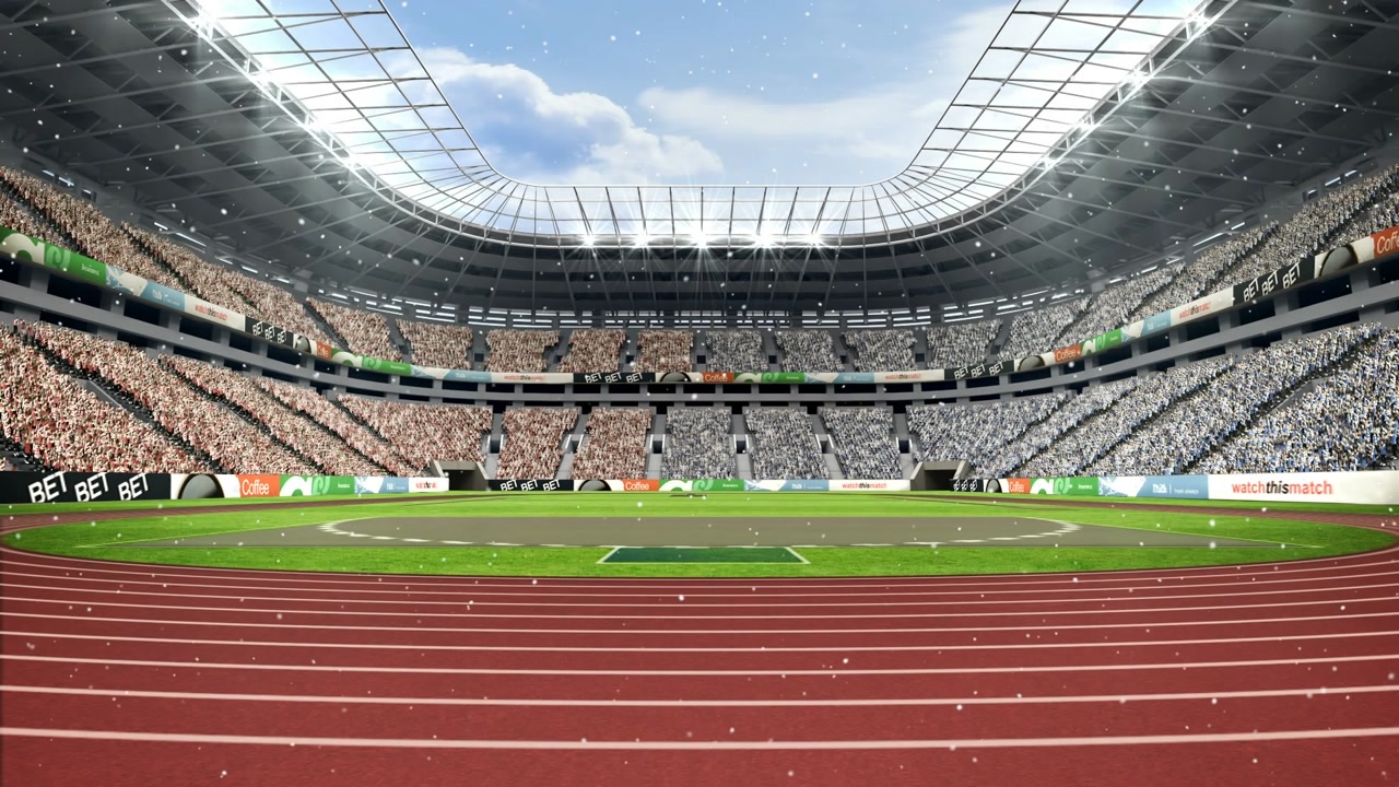 Animering av fallande snö över stadion