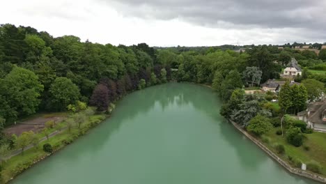 aerial forward flying over canal sea waters of dinard in brittany, france