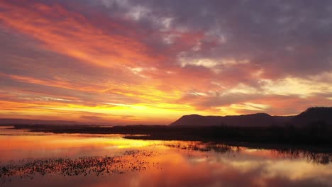 sunrise or sunset over a river with marsh and clouds