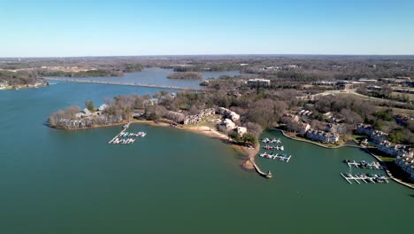 lake norman marina and causeway bridge aerial orbit