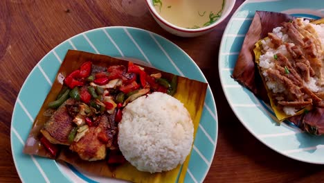 Dolly-push-to-a-table-full-of-authentic-traditional-khmer-food-for-breakfast-of-Trei-boeng-kanh-chhet-and-Bai-sach-chrouk