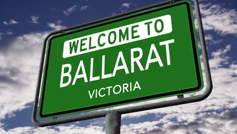 Bienvenido-A-Ballarat,-Victoria,-Australia,-Señal-De-Tráfico-De-La-Ciudad,-Animación-Realista-En-3D