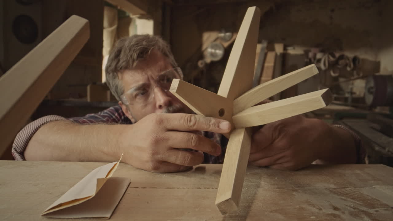 Man crafting wooden object in workshop