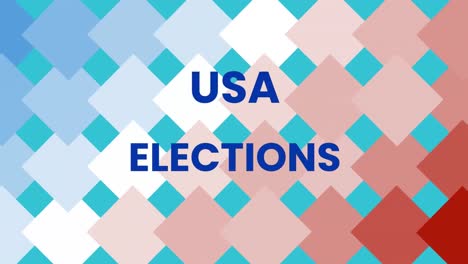 animation of usa elections text over colourful square shapes