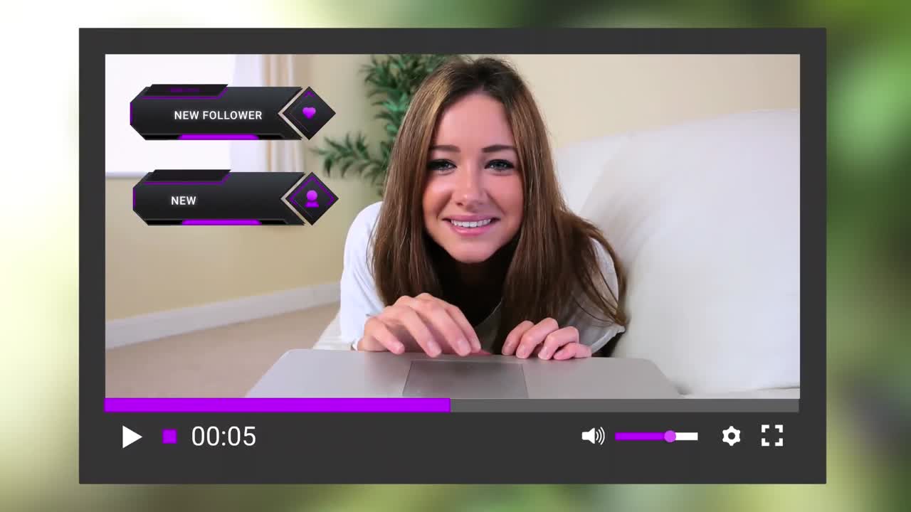 animación de la pantalla de las redes sociales sobre una mujer caucásica haciendo un video blog
