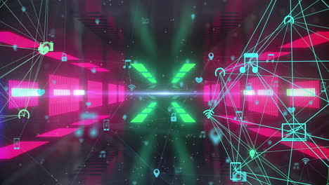 globo de iconos digitales contra un túnel brillante