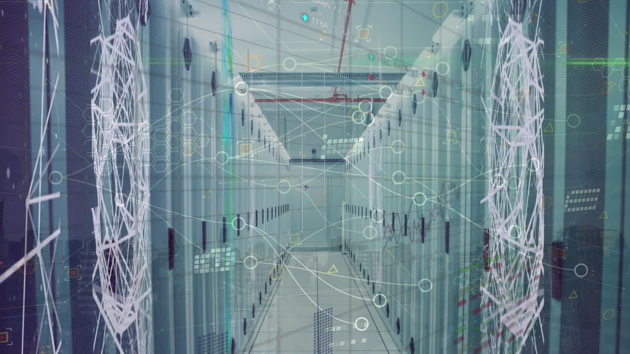animación de la red de conexiones y procesamiento de datos a través de servidores informáticos