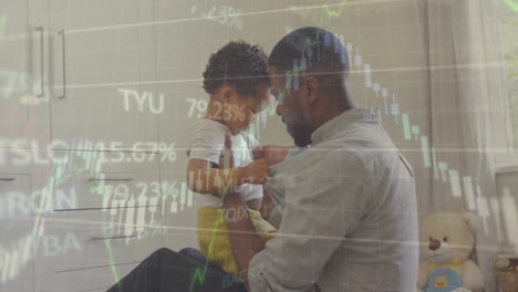 animation of data processing over african american father and child