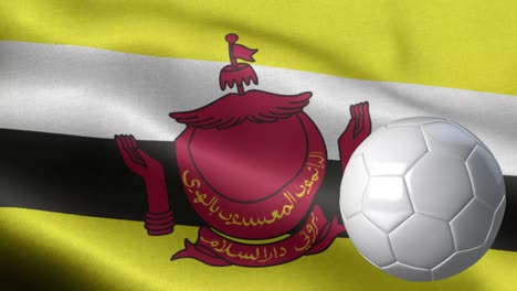 bandera de brunei y pelota de fútbol - bandera de bruney alto detalle - bandera nacional patrón de ondas de brunei elementos en bucle - textura de tela y bucle sin fin - pelota de futbol y bandera