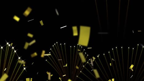 animación de fuegos artificiales y confeti sobre fondo negro