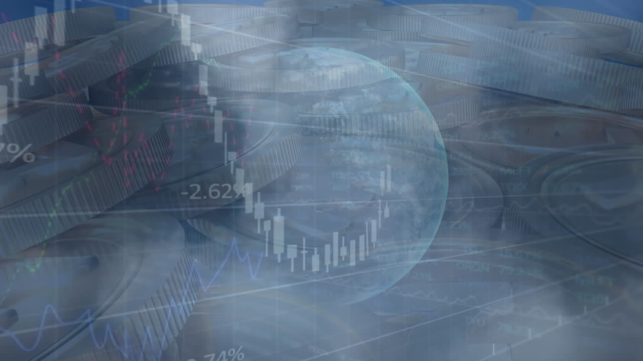 Animation of statistics and data processing over coins