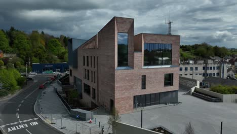 modern brick building aerial view