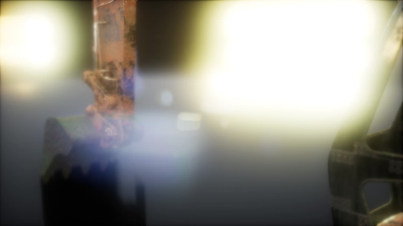 excavadora en la oscuridad con luces brillantes