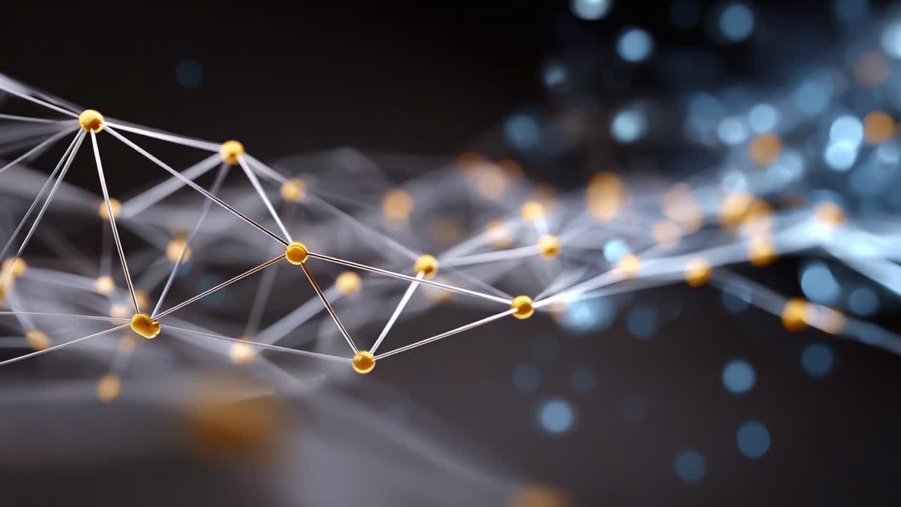 Fantastisk visualisering af komplekse neurale netværk, der viser sammenkoblede lyspunkter i et abstrakt design, der afspejler fremtidens teknologi