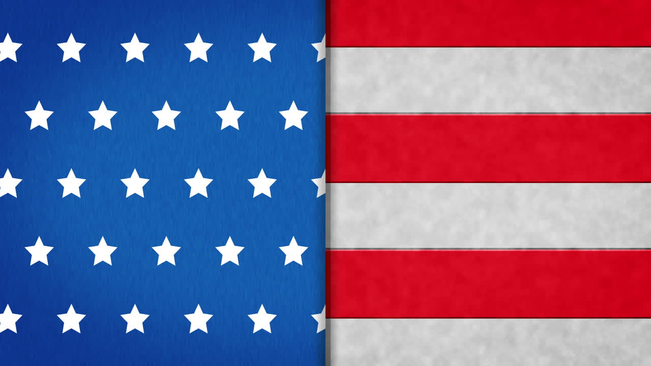 Animazione della bandiera USA con stelle bianche su blu e strisce bianche e rosse in loop continuo