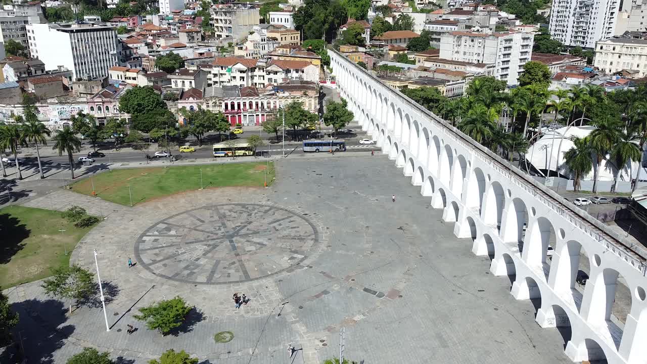 Rio de Janeiro touristic attraction Arcos da Lapa, beautiful day time shot architecture by drone