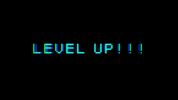 Level UP text with bad signal. Glitch effect