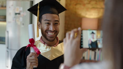 graduation, camera and excited with a man student