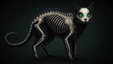 a mysterious black cat with a skeleton design: a unique representation merging spooky aesthetics and fantasy elements in an artistic display