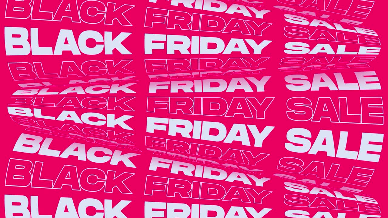 vendita di venerdì nero rosa brillante animazione promozionale loop di sfondo. rotoli di parole percepibili banner di segno a basso prezzo per pubblicità promozionale. vendita appariscente di venerdì nera social media annuncio di marketing cinetico video.