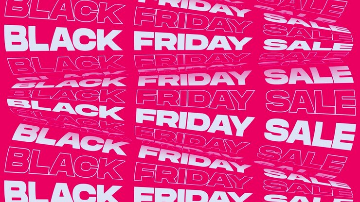 Black friday sale pink bright promotional animation background loop. Perceptible word rolls low price sign banner for promo advertising. Flashy black friday sale social media kinetic marketing announcement video.