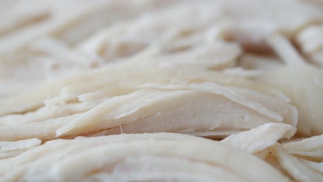 close-up of shredded cooked chicken breast