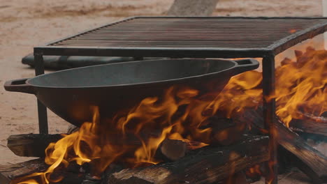 Firewood-burning---slow-motion-video-of-Tongues-of-fire-and-smoke-from-coals-in-the-grill