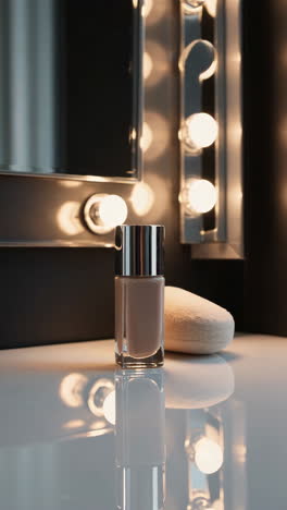 elegant vanity table with nail polish and makeup