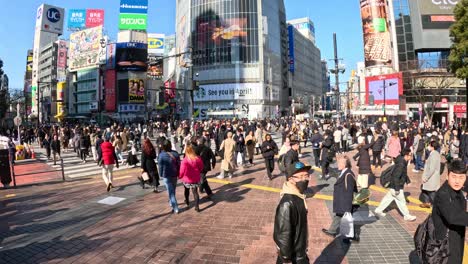 pedestrians crossing at busy urban intersection