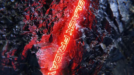 Neon-red-glowing-Black-Friday-sign-in-dark-jagged-background,-vertical-3D-render