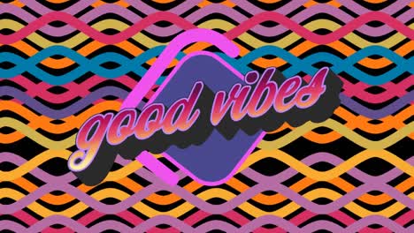 animación de texto de buenas vibraciones sobre gráficos y formas coloridas