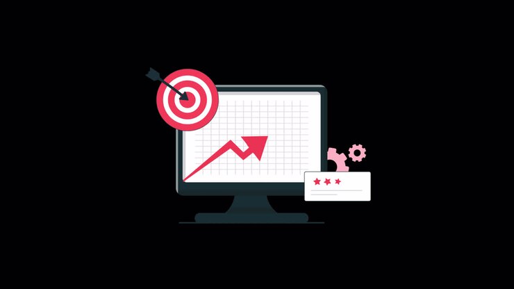 Animated Computer Displaying Business Goals and Performance Graph