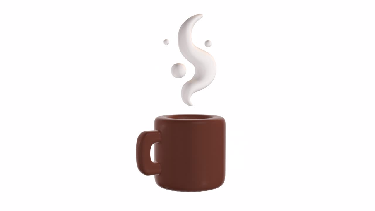 dibujos animados girar la taza de café o té con vapor aislado en fondo blanco. elemento de movimiento de bucle estilizado. animación 3d minimalista moderna y brillante.