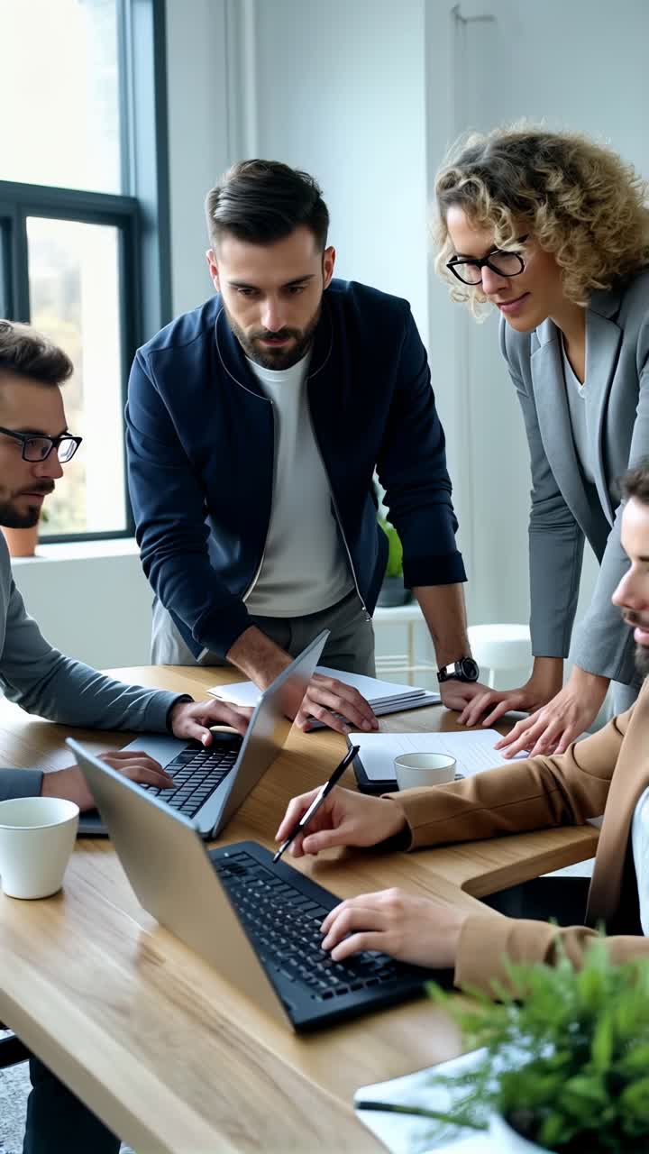 A professional group engaged in a workplace conversation.