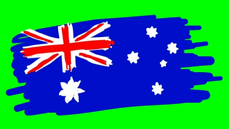 australia flag drawing on green screen isolated whiteboard