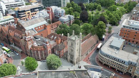 Reading town hall and Reading Abbey UK drone,aerial
