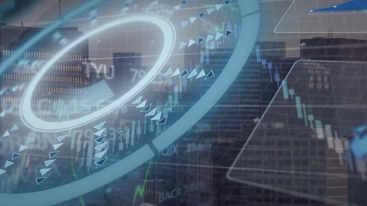 어두운 배경에서 금융 데이터 처리의 애니메이션