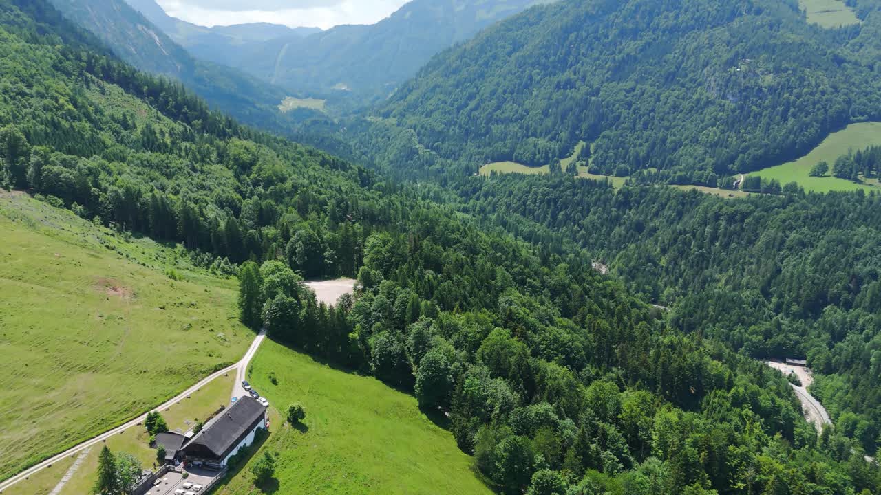 The Laimer Alm mountain hut in the Salzkammergut area with a view of Lake Wolfgang.