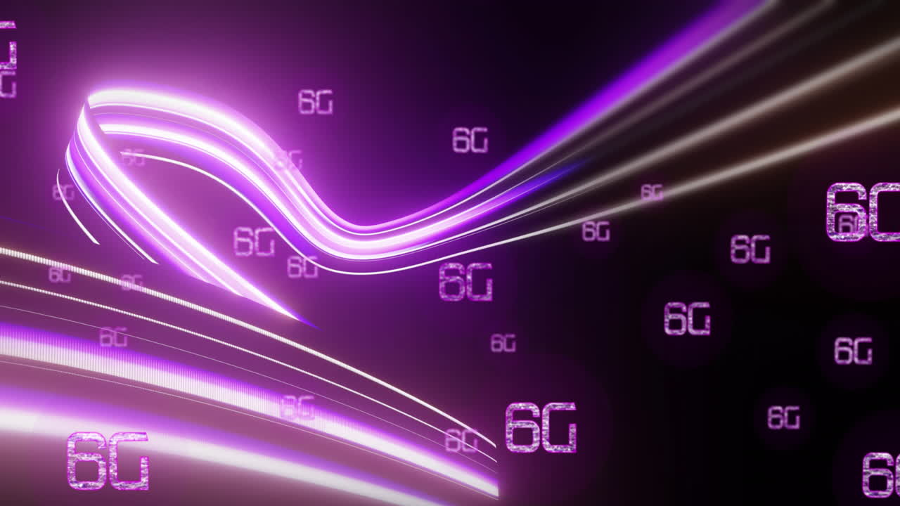 animación de texto 6g y procesamiento de datos en fondo oscuro