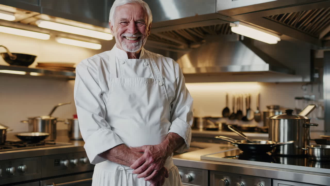 Smiling Senior Chef in a Modern Kitchen