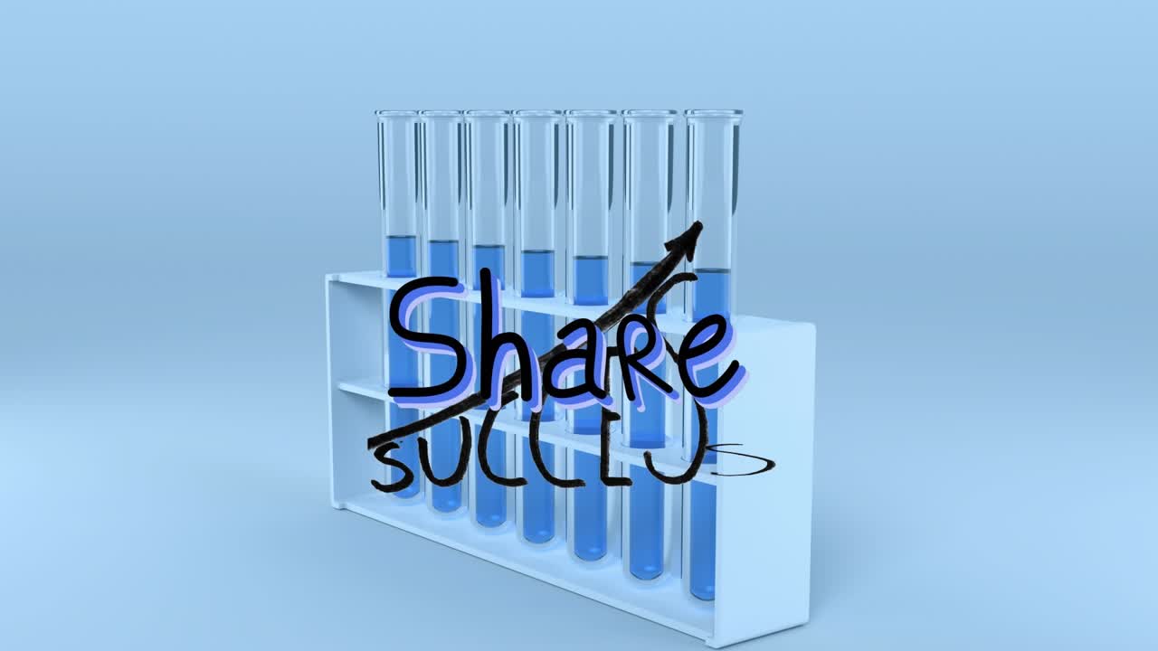Animation of share text over test tubes