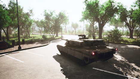 tanque blindado en una gran ciudad