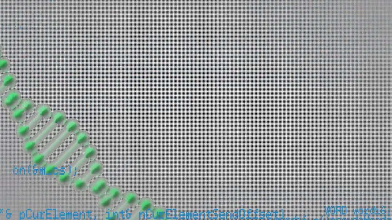Animation of data processing over dna strand spinning