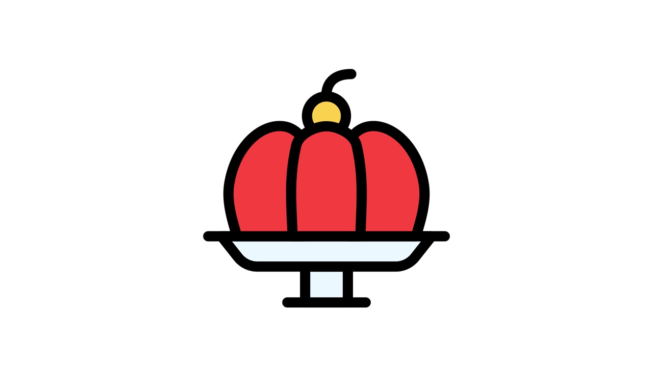 Animated Icon of Red Jelly Dessert with Bouncing Cherry