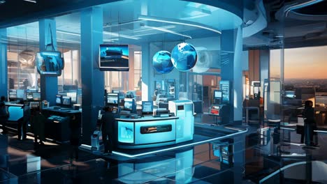 modern airport terminal showcasing technology and travel services