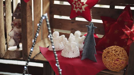 christmas decorations in wooden crate