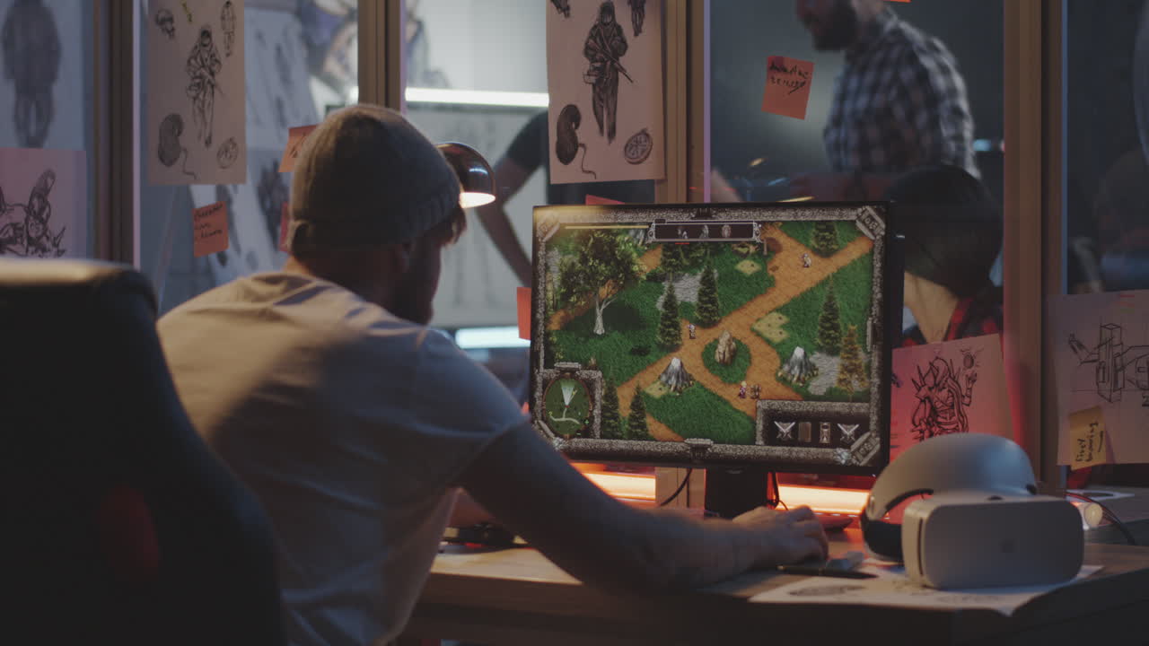 Gamer Focused on Strategy Game in a Creative Office Space
